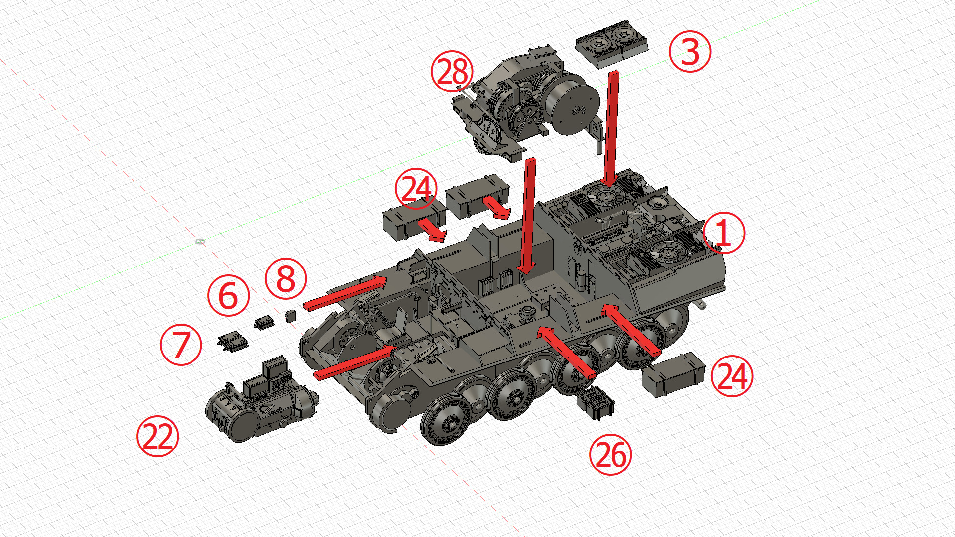 1/72 ベルゲパンター（Bergepanther） フルインテリアキット　車体の組立て