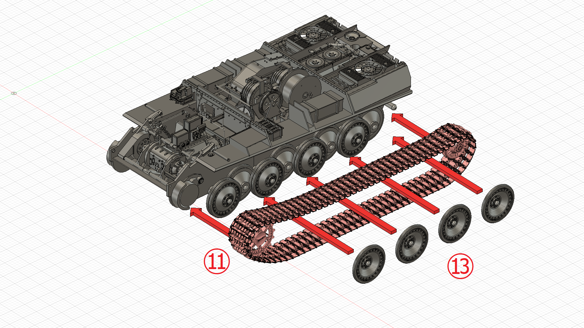 1/72 ベルゲパンター（Bergepanther） フルインテリアキット　履帯・転輪の組立て