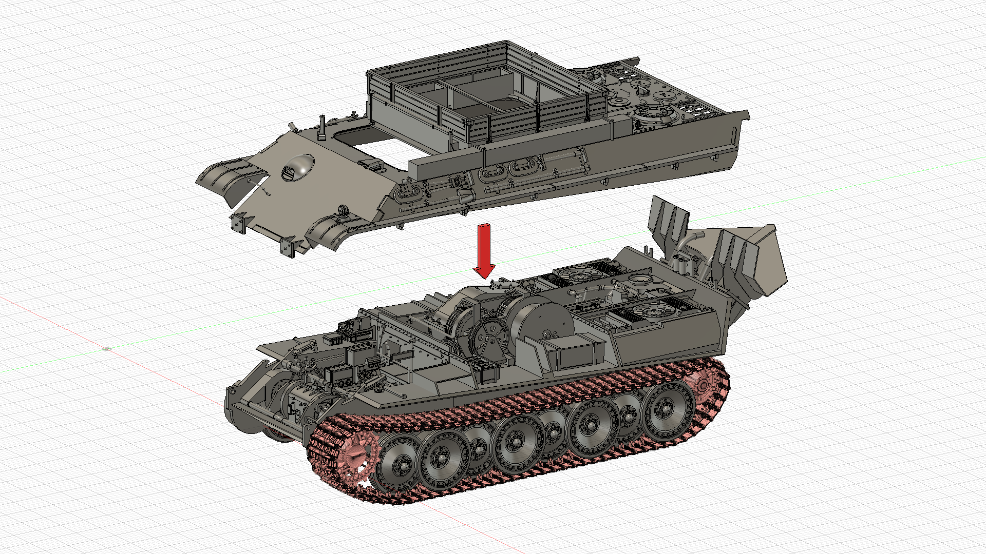 1/72 ベルゲパンター（Bergepanther） フルインテリアキット　車体と車体装甲の組立て