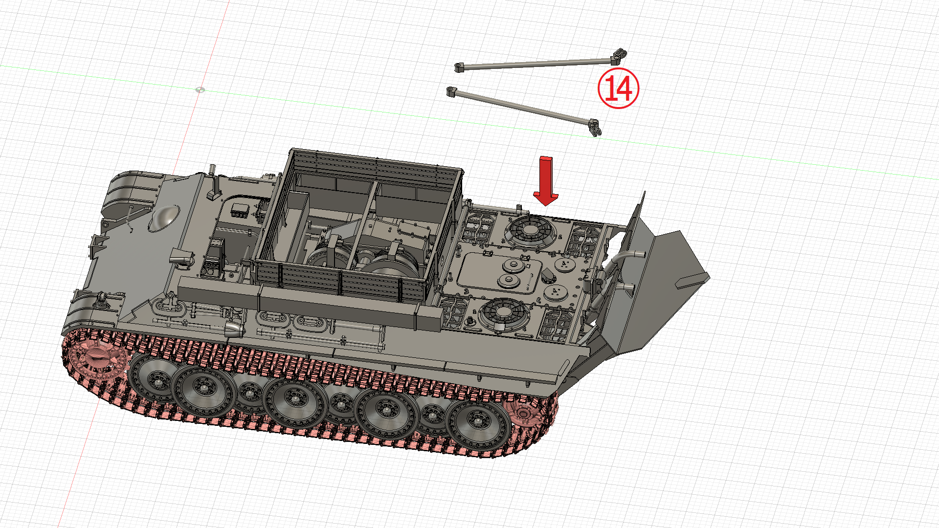 1/72 ベルゲパンター（Bergepanther） フルインテリアキット　牽引バーの組立て