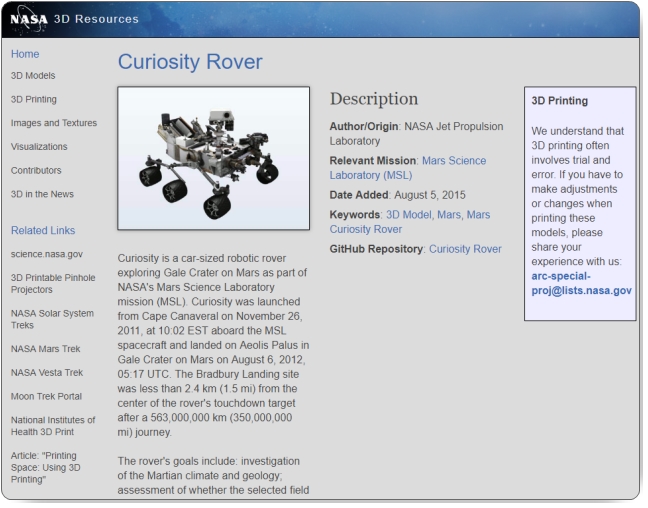火星無人ローバーのSTL公式モデル